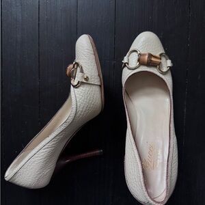 Gucci Beige Leather Heels with Bamboo Detail